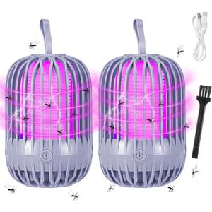 Qualirey 2 Pack Bug Zapper Indoor with LED Light Mosquito Zapper Electric Fly Insects Killer Portable Camping Mosquito Bug Trap Outdoor for Home Bedroom Patio (Gray)