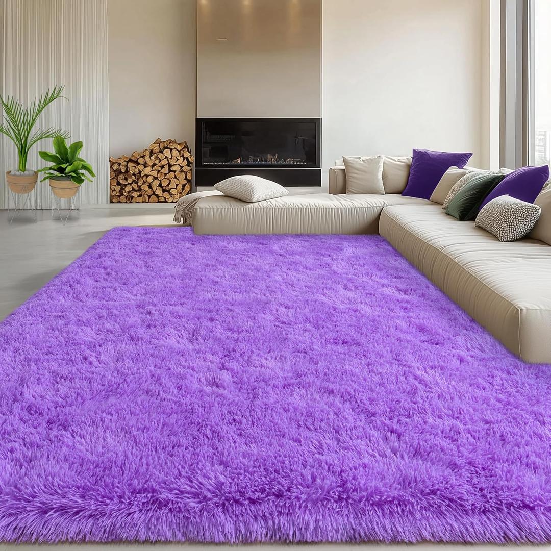 Shag Rugs 8x10 Purple Rug for Living Room Bedroom Decor, Large Fluffy Shaggy Rug for Kids Girls Dorm, Soft Fuzzy Plush Carpet