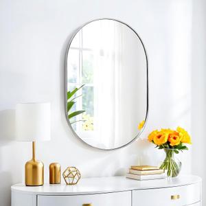 SCWF-GZ 30x20 Mirror Runway Oval Wall Mounted Aluminum Alloy Metal Frame Rectangle Mirrors for Entryway Bedroom Bathroom Living Room 30 20 inch Silver