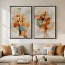 Large Framed Abstract Canvas Wall Art, 2 Piece Modern Prints Paintings Artwork for Walls, Minimalist Blue Orange Block Pictures for Living Room Dining Room Bedroom Hallway Wall Decor 24x36 In, 24" W x 36" H x 2Pcs