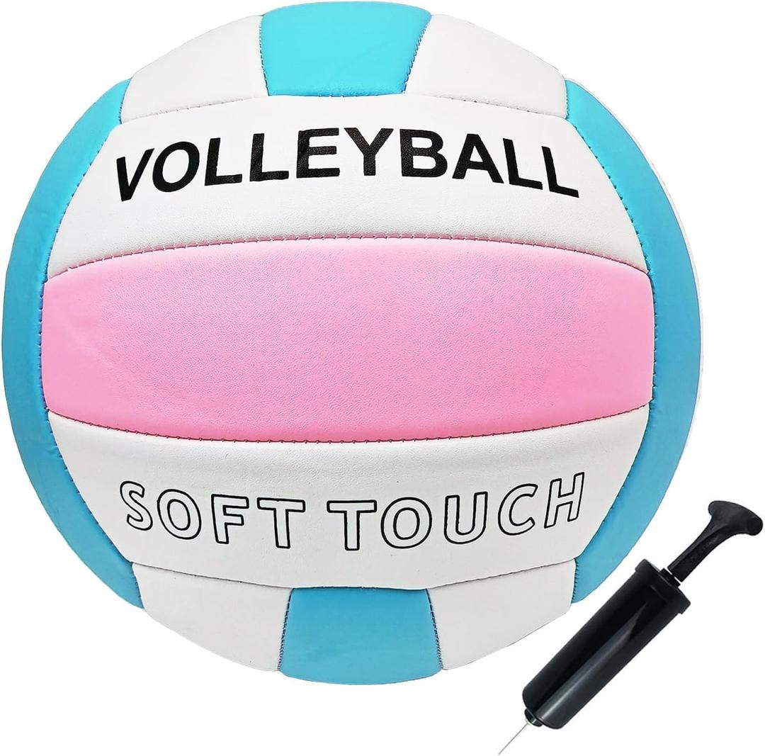 ABAJI Volleyball Official Size Soft Surface Training Practice Indoor Outdoor Gift for Kids Come with Pump Needle (Pink, Blue, White)