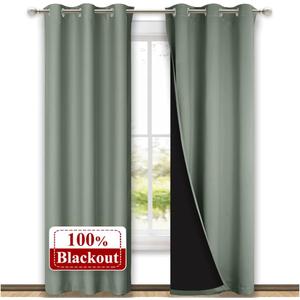 NICETOWN Greyish Green Blackout Curtains 80 inches Long, Full Light Blocking Drapes with Black Liner for Nursery, Thermal Insulated Draperies for Hall, Villa (2 Pieces, 42" Wide Each Panel)
