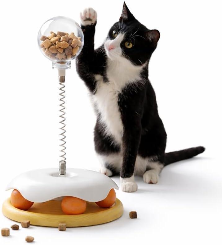 Wobble Treat Dispenser Cat Toy - Spring Ball and Interactive Track Base