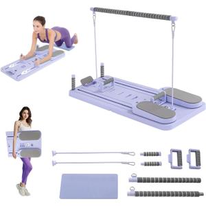 Pilates Equipment: Purple Pilates Kit, Reformer & Board for Home Workouts, Portable Home Pilates Machine Set, 41.7x16.1x1.2 in, Flo Pilates Reformer 2025 Accessories for Women