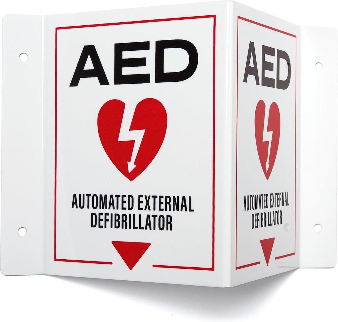 AED Wall Mount Sign 2-Pack | 3D Projecting Automated External Defibrillator Safety Signage for the Workplace, 6" x 8" x 4"