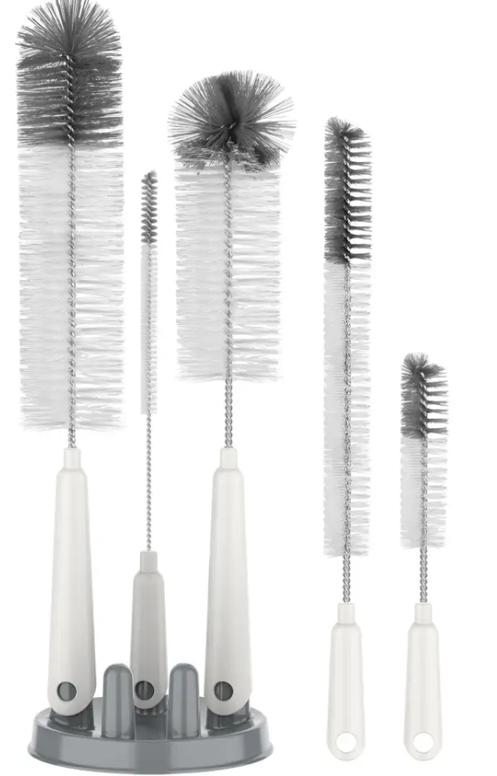 MR.SIGA 3 Pack Bottle Brush Cleaning Set with Storage Holder, Cleaning Brushes for Long Narrow Neck Bottles, Water Bottles, Baby Bottles, Tumblers, Drinking Glasses, Strews