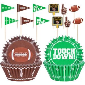 2 x Football Party Supplies: 96-Count Football Cupcake Liners & 96pcs Cupcake Toppe -Game Day, Birthday, and Tailgate Parties - Premium Football Cake Decorations - Football Party Favors