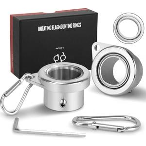 FLAG WIN Aluminum Alloy Flagpole Ring Set with Plastic Bearings 2 Pack, Anti Wrap 360Rotating Flag Mounting Ring Spinning Flag Pole Kit with Carabiner for 0.71-1.00 Inch Diameter Flagpole(Silver)