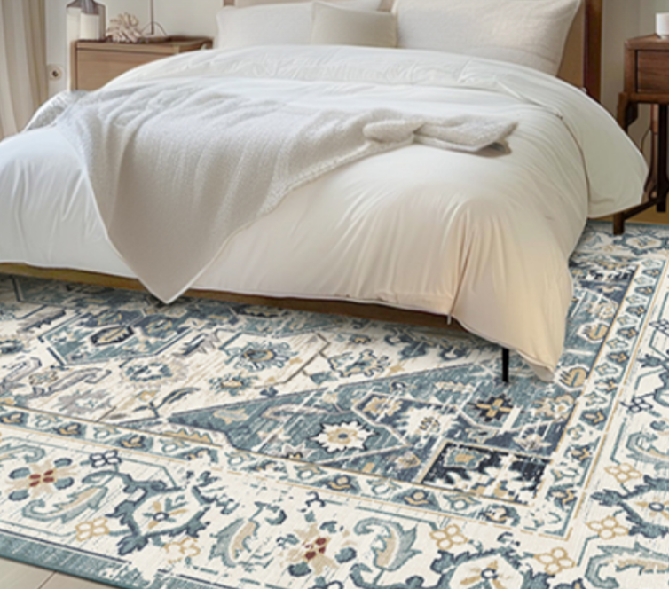 VK VK·LIVING Machine Washable Rug 9'x12' Vintage Design Washable Area Rugs with Non Slip Rugs for Living Room Bedroom Traditional Woven Carpet Stain Resistant Home Decor Boho Rug, Green&Beige