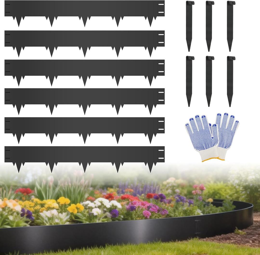 6-Pack Metal Landscape Edging (20ft Total), 40" x 6.5" Steel Garden Edging Border w/ 6 Stakes, Rustproof Hammer-in Edging for Landscaping, Lawn, Yard, Tree Rings, Flower Beds