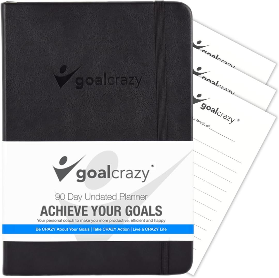 Undated Planner  90 Day Guided Journal & Productivity Organizer, A5 Daily & Weekly Planner 2025 2026 with Goal Setting, Habit Tracker, To Do List, Academic & Work Calendar, Leather Hardcover - Black