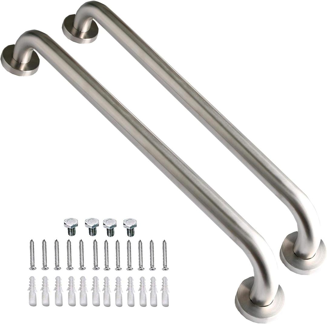 Brushed Nickel Shower Grab Bar 16 Inch - 1 1/4" Diameter, iMomwee 2 Pack Stainless Steel Safety Assist Handle, Wall Mounted Bathroom Mobility Aid Balance Support Hand Rail for Handicap Elderly Senior