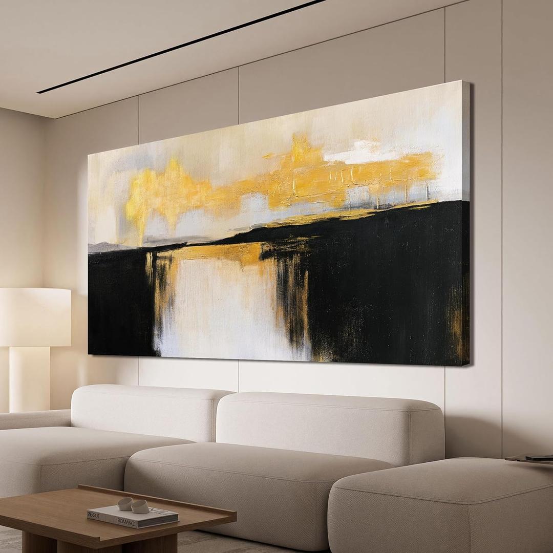 Canvas Wall Art Decor Black and White Wall Art Pictures For Living Room Black and Gold Wall Art Decor Abstract Art Work Modern Abstract Wall Art Prints for Bedroom Office Kitchen Wall Decor 24" x 48"