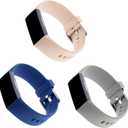 WITHit Designer Band Compatible with Fitbit Charge 3 & Fitbit Charge 4 (Light Gray/Bluestone/Coral Silicone)