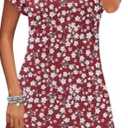 PLOKNRD Women's Casual Dress Summer Short Sleeve T-Shirt Dress Crew Neck Basic Dresses 2025 (Red White Flower)