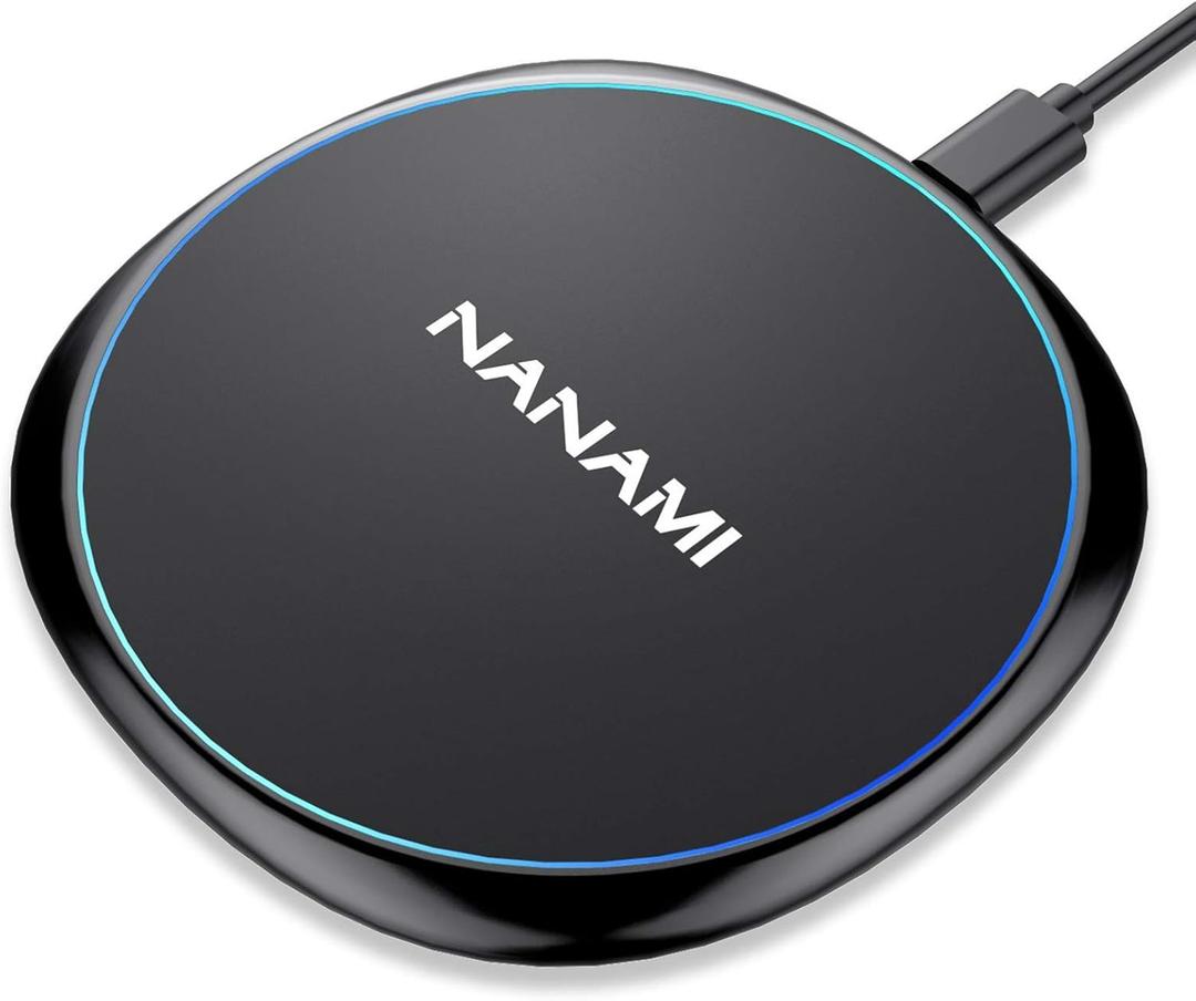Fast Wireless Charger, NANAMI 7.5W Charging Pad Compatible iPhone 17/17 Air/17 Pro/17 Pro Max/16/15/14/13/12, 10W Qi Charger for Samsung Galaxy S25/S25 Ultra/S24/S24 Ultra//S23/S22/S21 & 5W AirPods 2 (Black)