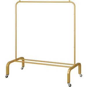 JIUYOTREE Metal Clothing Rack with Wheels 43.3 Inches Rolling Clothes Garment Coat Rack with Bottom Shelf Clothing Rack for Hanging Clothes Coats Skirts Shirts Sweaters Gold