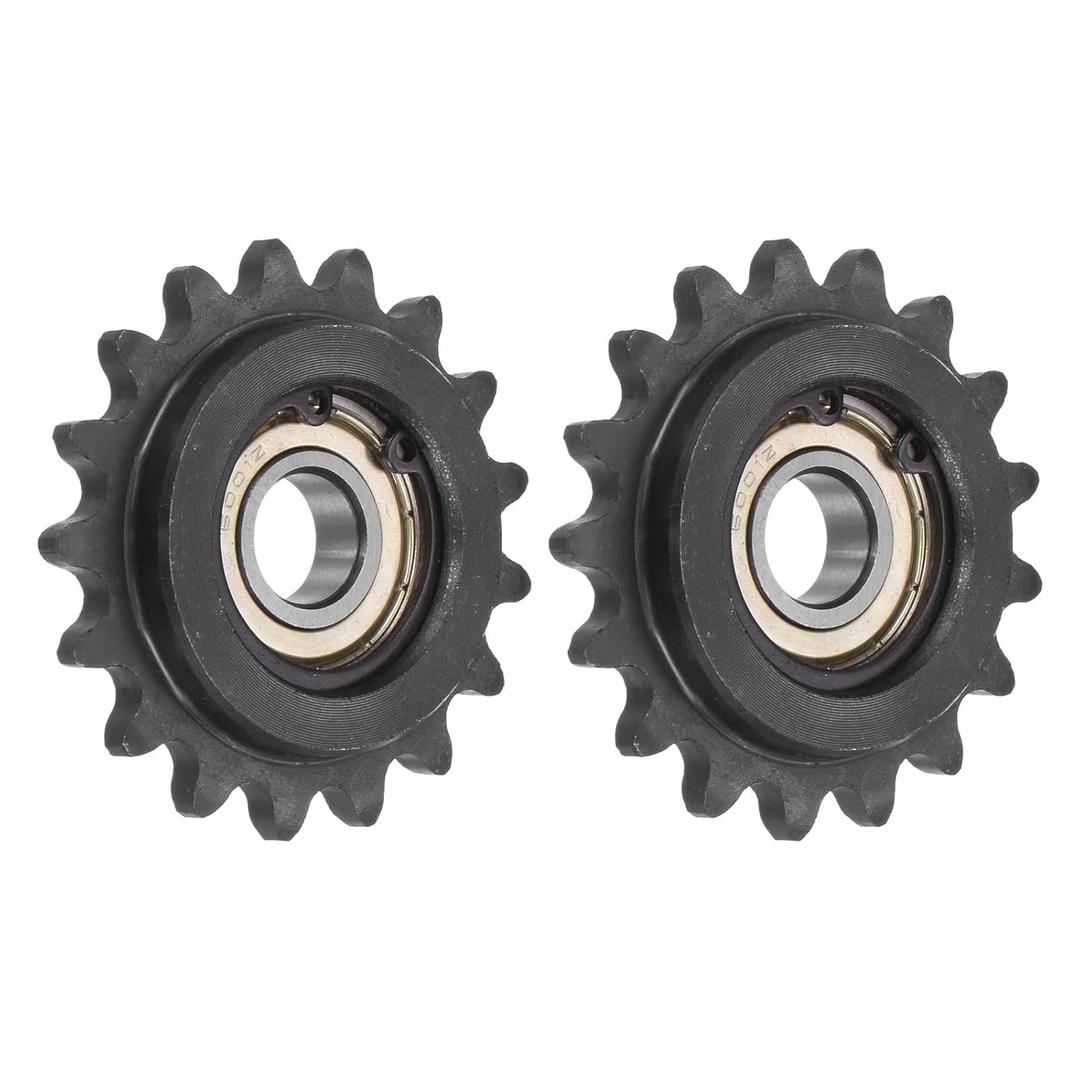 uxcell #35 Chain Idler Sprocket, 12mm Bore 3/8" Pitch 17 Tooth Sprocket Tensioner, C45 Carbon Steel 35 Roller Chain Sprocket with Bearing for ISO 06C Chain, Set of 2