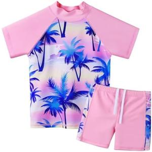 Girls Two Piece Swimsuit Floral UPF 50+ Rash Guard Set Kids Beach Swimwear 14ANS