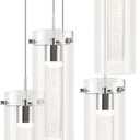 hykolity 5-Light Bubble Glass Pendant Light, 3CCT Dimmable LED Chandelier, Polished Nickel Modern Hanging Ceiling Light for Kitchen Island, Dining Room, Bedroom, ETL Listed