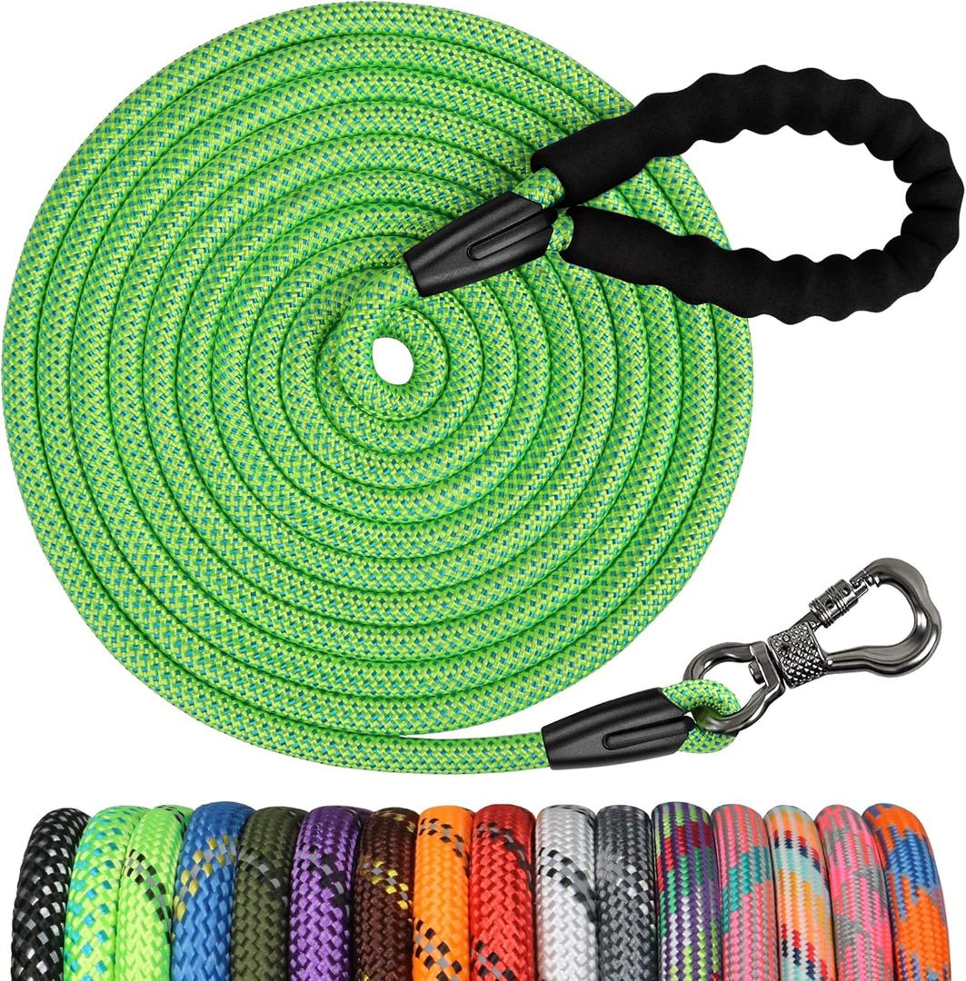 NTR 50FT Long Dog Leash with Swivel Lockable Hook and Comfortable Padded Handle - Dog Training Leash for Walking, Hunting, Camping, Backyard for Small, Medium and Large Dogs (50ft*3/8", Green)
