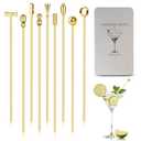 Metal Cocktail Martini Picks Gold, 4.1 in Olive Skewers Stainless Steel, Martini Garnish Sticks Reusable, Metal Toothpicks for Drinks, Appetizers, Cheese, Gift for Mother Bar Accessories - 9 Pcs