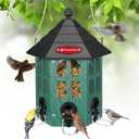 Kingsyard Large Bird Feeder Weatherproof, Squirrel-Resistant Outdoor Hanging Feeders, Recycled Plastic Hopper 3.5 lb Seed Capacity 6 Ports U-Shape Metal Perch Mesh Bottom, Green