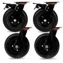 8 Inch Heavy Duty Swivel Knobby Casters Set of 4, 7-7/8" Diameter, Solid PU Knobby Tread Heavy Duty Caster Wheels, Swiveling Bases, Two Casters with Brakes, Two Without, Black & Red