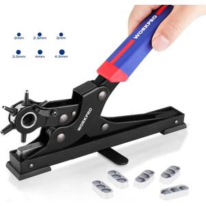 WORKPRO Desktop Leather Hole Punch Set, Rotary Belt Hole Puncher for Leather, 6 Punch Sizes, Heavy Duty Leather Hole Punch Tool for Leather Belts, Dog Collars, Watch Band, Saddles, Shoes, Home DIY
