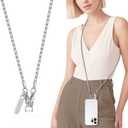 Metal Cell Phone chain Crossbody Phone lanyard with 2 Tether Tabs Detachable iPhone Chain Crossbody Strap,Non-rusting,Solid,iPhone Lanyard for Women Girls Travel Shopping Party Camping (Long, Bright Silver)