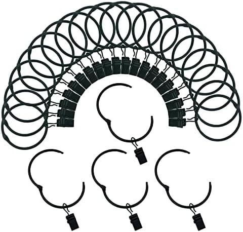 Curtain Rings with Clips 1.5 Inch Interior Diameter Openable 24 Pack Rustproof Metal Hangers Ring Decorative Drapery Vintage Black TXZWJZ