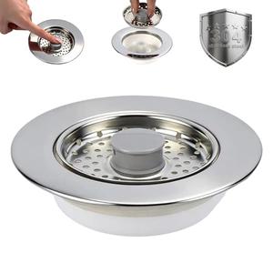 Sink Drain Strainer - Kitchen Sink Stopper, 3 In 1 Kitchen Sink Drain Strainer with Anti-Clogging Basket, Fit US Standard 3-1/2'' Sink Hole