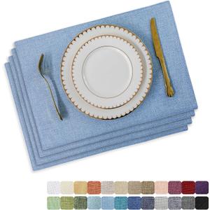 Home Brilliant Blue Placemats Set of 4 Heat Resistant Farmhouse Boho Placemats Burlap Cloth Place Mat Dining Table Place Mats Kitchen Table Mats, Blue, 13" x 19", Set of 4