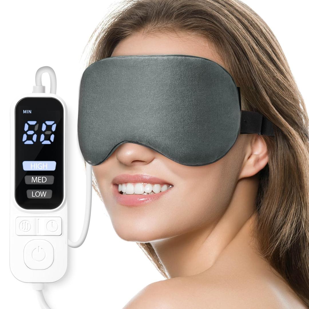 Heated Eye Mask, Warm Eye Compress Mask, USB Electric Eye Heating Pad with Temperature & Timer Control, Dry Eye Mask for Dry Eyes Blepharitis Sinus Migraine Stye MGD Puffiness Gray