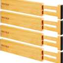 Secura Bamboo Drawer Dividers Organizer 4-Pack, Adjustable Drawer Separators Expandable from 12.0-17.1 inches for Kitchen, Office, Bathroom, Closet, Dresser