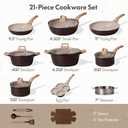CAROTE 21 PCS Ceramic Cookware Set, Pots and Pans Set Non Stick, Pot and Pan Set with Frying Pan, Induction Ready Cooking Set for Kitchen, PFOS/PFOA/PFAS Free, Brown