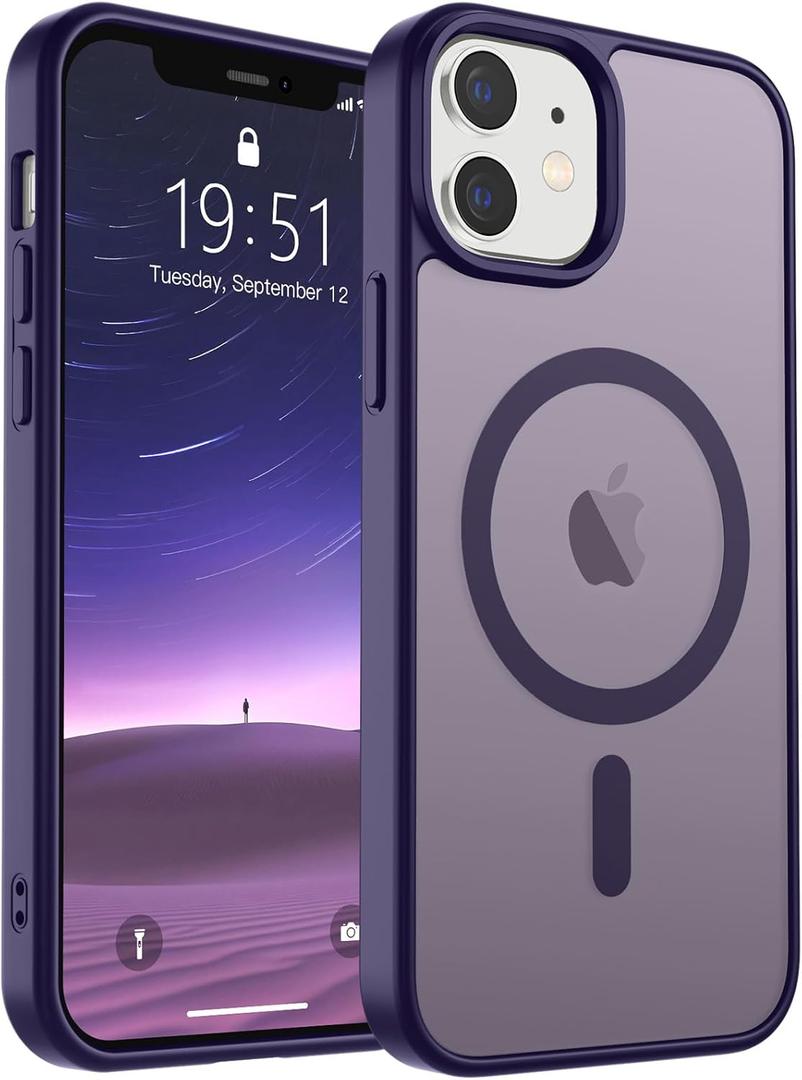 SUPFINE Magnetic for iPhone 12 Case/iPhone 12 Pro Case (Compatible with MagSafe)(Military Grade Drop Protection) Translucent Matte Shockproof Phone Cover,Dark Purple