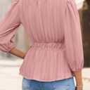 ZESICA Women's 2026 Fall Babydoll Peplum Tops V Neck Puff 3/4 Length Sleeve Shirts Dressy Casual Blouses (Pink, S)