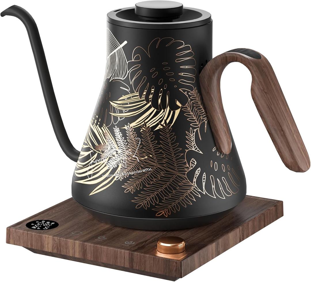 INTASTING Electric Kettle, Gooseneck Electric Kettle, ±1℉ Precise Temperature Control, Stainless Steel Interior, Quick Heating for Pour Over Coffee, Tea & Boiling Water, 0.9L (Rainforest)