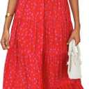 PRETTYGARDEN Women's Summer Flowy Maxi Dress Casual Cap Sleeve V Neck Smocked Beach Sundress (XX-Large, Print Red)