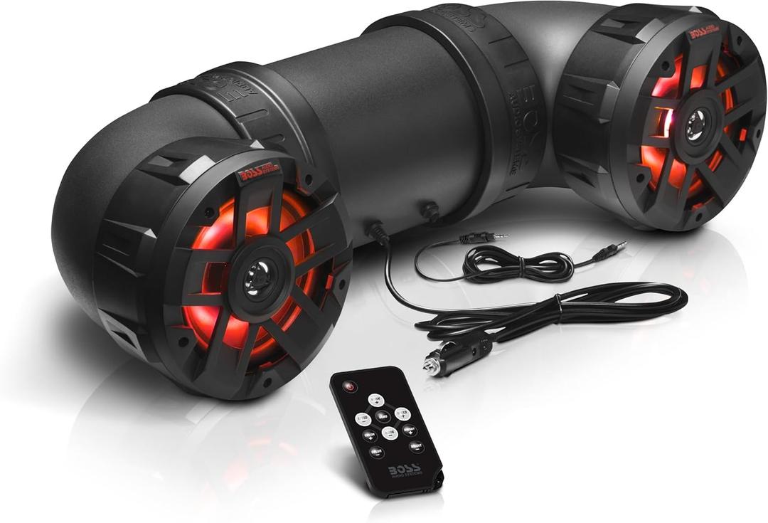 BOSS Audio Systems ATV8BRGB ATV UTV Sound System - 8 Inch Speakers, 1.5 Inch Tweeters, Full Range, IPX5 Weatherproof, Bluetooth, Built-in Amplifier, Multi-Color Illumination, Golf Cart Compatible