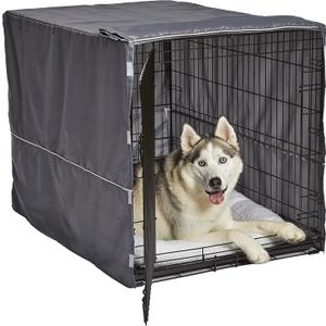 MidWest Homes for Pets Large Dog Crate Cover, Polyester Privacy Kennel Cover Fits Most 42-inch Crates, Light Gray, Machine Washable, Reduces Barking & Chewing