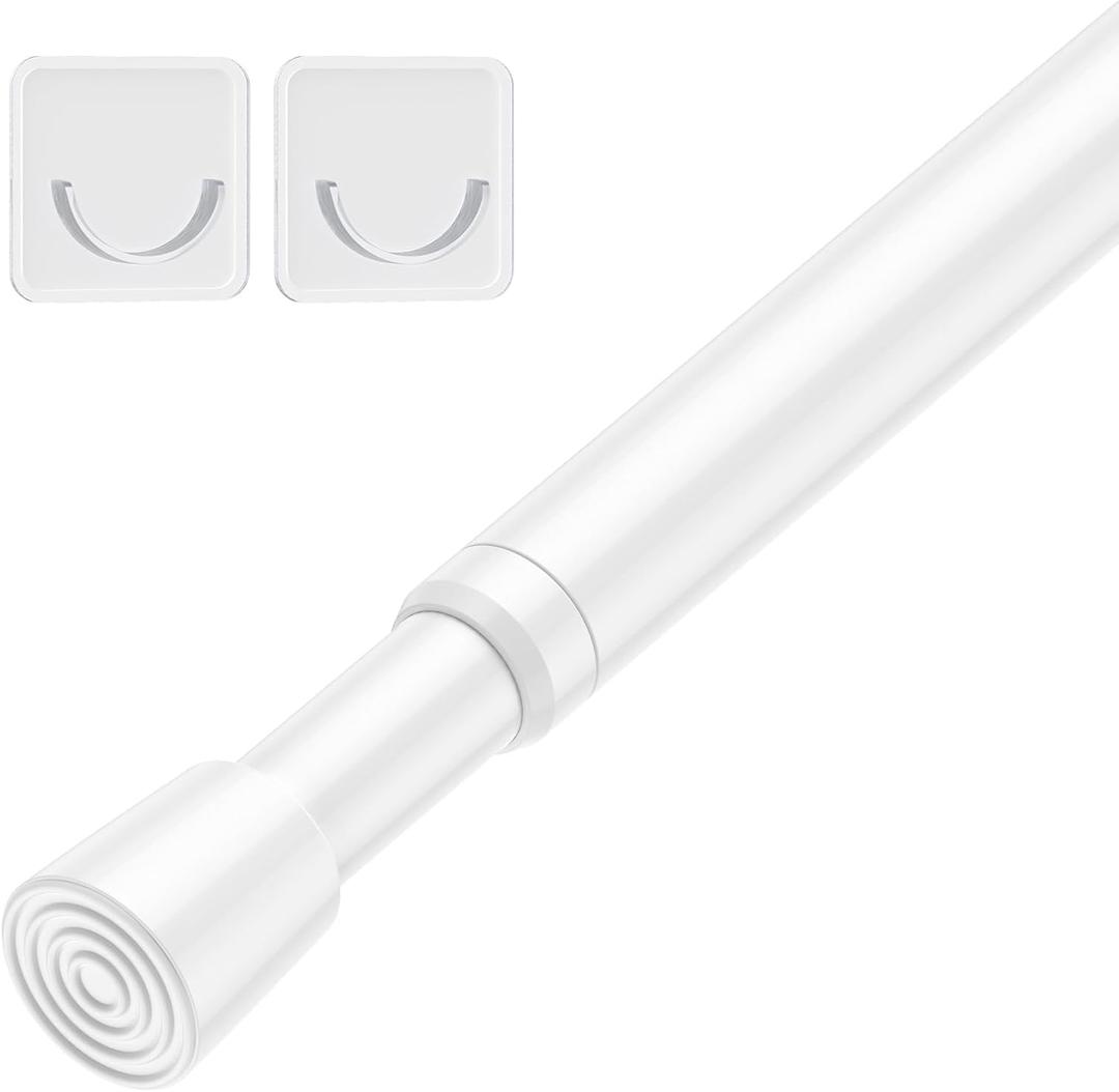 Tension Curtain Rod 18-39 Inch with 2 Brackets Adjustable Spring Loaded Curtain Rods No Drilling Extendable White Tension Rod for Window Door Closet Bookshelf Kitchen Bathroom