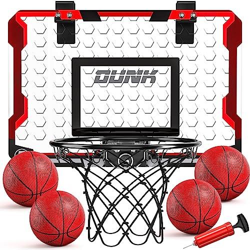 TEMI Basketball Hoop Indoor, Mini Basketball Hoop with 4 Balls, Over The Door Basketball Hoop for Kids and Adults, Basketball Toys for Boys Girls Age 3 4 5 6 7 8 9 10 11 12 - Kids & Teens Gift Ideas