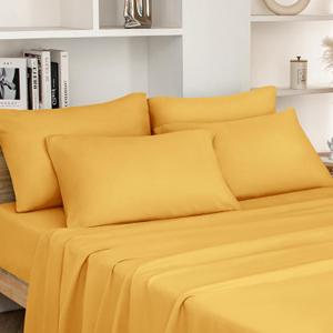 HOMEIDEAS Queen Size Bed Sheets - 6 Piece Set (Gold) - Extra Soft Brushed Microfiber 1800 Bedding Sheets, Deep Pocket, Wrinkle & Fade Free