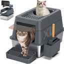 Aphyxen Stainless Steel Litter Box with Lid, XL Extra Large Enclosed Cat Litter Box Fits All Cats Modular Design with Flip Cover, Top Entry Metal High Sided Cat Box & Pedal & Scoop (Dark Grey)