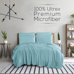 Mueller Luxury 6 PC Full Size Bed Sheets, Super Soft 1800, Deep Pocket up to 16" Full Size Sheets, Transfers Heat, Breathes Better, Hypoallergenic, Wrinkle-Resistant, Oeko-TEX, Light Teal