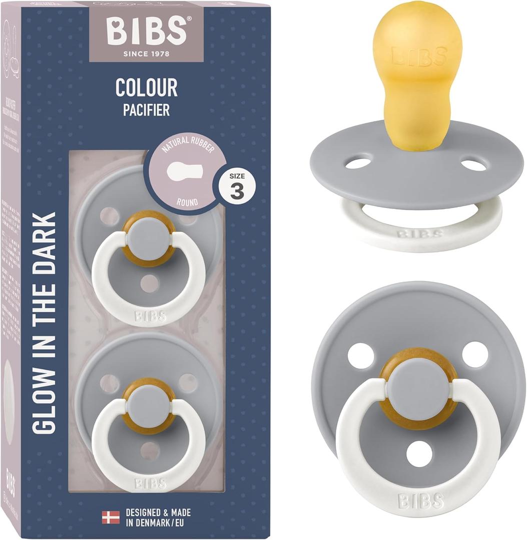 Bibs Colour Pacifier 2-Pack | BPA Free Soother, Round Nipple. Natural Rubber Latex (Cloud Night)