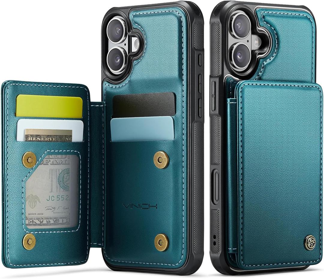 Vinich for iPhone 17 Wallet Case with Card Holder, RFID Blocking Credit Slots Kickstand Shockproof Phone Cover Fit for iPhone 17 6.3" Bluish Green