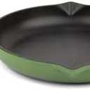 Larder & Vine Enameled Cast Iron Skillet | 10.25 inch Cast Iron Pan | Saute Pan with Pour Spouts | Enamel Coated Cast Iron Skillet | Compatible on All Cooktops & Oven Safe to 500° F | Okra